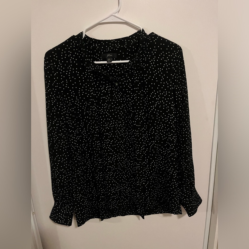 Women's JCrew Black‎ and White Polka Dot Blouse Long Sleeve Size Small J.Crew